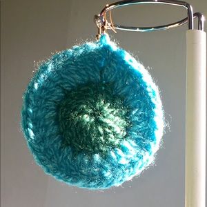 Baby Blue and Pine Green One of a kind unique style handmade crochet earrings